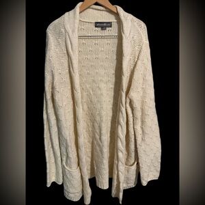 Eddie Bauer Cream Women's Cardigan Sweater lambs wool camel hair blend sz Small